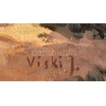 Viski János (1891-1987): Vágta, 1940 körül. Olaj, falemez, jelzett. Dekoratív fakeretben, 60x80 cm...
