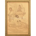 Franz von Bayros (1866-1924): Szecessziós női akt. Ceruza, papír, Jelzett, üvegezett keretben / Art nouveau nude...