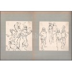 Rau Tibor (1934-2000: 17 db illusztráció Rejtő Jenő Három testőr Afrikában c. könyvéhez, 1962. Tus, papír...