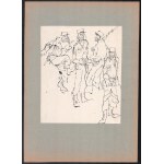 Rau Tibor (1934-2000: 17 db illusztráció Rejtő Jenő Három testőr Afrikában c. könyvéhez, 1962. Tus, papír...