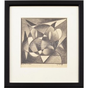 Gádor Emil (1911-1998): 1956. Ceruza, papír, jelzett, hátoldalán autográf felirattal. Üvegezett fakeretben. 12x12,5 cm ...