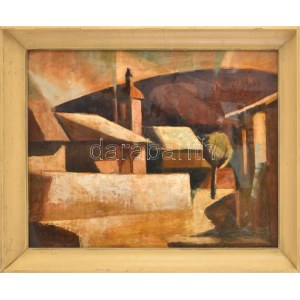 Noel Ödön Gábor (1920-2003): Falu. Olaj, farost. Jelezve balra lent (keret által kissé takarva)...