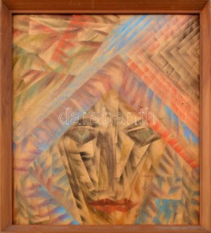 Ruzicskay György (1896-1993): Absztrakt arc. Vegyes technika, papír, jelzett, üvegezett fakeretben, 41x36 cm ...
