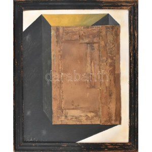Szikora Tamás (1943-2012): Doboz és színes árnyéka, 2007. Olaj, karton, kollázs, fa, jelezve balra lent. 58x46...