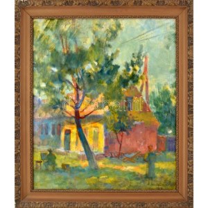 Miháltz Pál (1899-1988): Tavasszal (festő a szabadban), 1957. Olaj, vászon. Jelezve jobbra lent...
