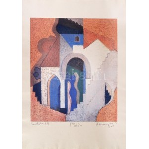 Aknay János (1949-): Szentendre. Computer print, merített papír, jelzett, művészpéldány EA I/IV számozással. 34x28...