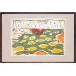 Bukta Imre (1952-): Tájkép, 1989. Ofszet litográfia, papír. Jelzett. Számozott (18/30). 50x72 cm. Fa keretben. ...