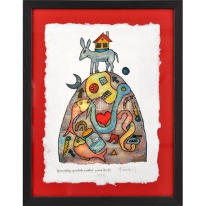 ef.Zámbó (efZámbó) István (1950): Szamárhegy szimbólumokkal. Egyedi beavatkozású print (Ebp), merített papír, jelzett...