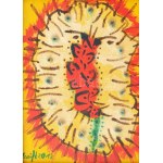 Szeift Béla (1944-2012): Féregvirág, 2012. Olaj, applikáció, karton, jelzett, fakeretben, 27×20 cm...