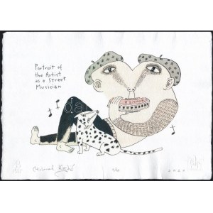 Milorad Krstić (1952-): A művész portréja mint utcai zenész. Computer print, papír, jelzett, számozott (1/10)...