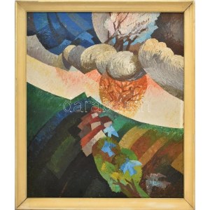 Mustó János (1934-2012): Tavasz. Olaj, farost. jelezve jobbra lent (karcolt szignó)...