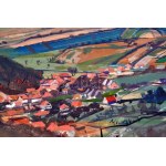 Ősz Dénes (1915-1980): Pilisszentlászló. Olaj, farost, jelezve jobbra lent. Hátoldalán Képcsarnok Vállalat címkéivel...
