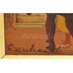 Duschanek János (1947-2013): Mulatozó társaság (cím nélkül). Olaj, farost. Jelezve balra lent. Dekoratív fakeretben...