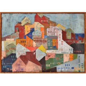 Prokop Péter (1919-2003): Kilátás, Róma, 1961. Olaj, vászon, jelezve jobbra lent, hátoldalán autográf felirattal...