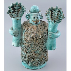 Csavlek Etelka (1947-): Juhász. Festett, mázas kerámia, jelzett, apró lepattanásokkal. m: 42 cm