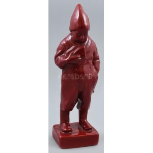 Zsolnay: Kenyeret evő kisfiú. Ökörvérmázas porcelánfajansz, jelzett, 1920 körül, hibátlan, m...