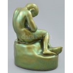 Zsolnay: A tenyeréből ivó fiú. Eozin mázas porcelánfajansz, 1920 körül, hibátlan, m: 14 cm