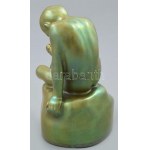 Zsolnay: A tenyeréből ivó fiú. Eozin mázas porcelánfajansz, 1920 körül, hibátlan, m: 14 cm