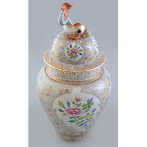 Antik Herendi Cubas (CU) mintás dísz váza, kézzel festett porcelán, jelzett, kopásnyomokkal, a hal farka...