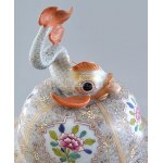 Antik Herendi Cubas (CU) mintás dísz váza, kézzel festett porcelán, jelzett, kopásnyomokkal, a hal farka...