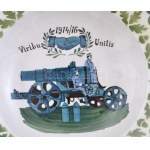 I. világháborús tányér, 4db, 1914-1915, Viribus Unitis, Nagy idők emléke Generalfeldmarschall von Hindenburg. Fajansz...