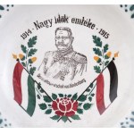 I. világháborús tányér, 4db, 1914-1915, Viribus Unitis, Nagy idők emléke Generalfeldmarschall von Hindenburg. Fajansz...
