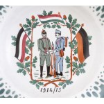 I. világháborús tányér, 4db, 1914-1915, Viribus Unitis, Nagy idők emléke Generalfeldmarschall von Hindenburg. Fajansz...