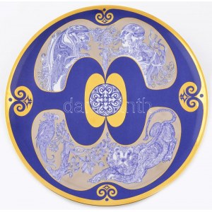 Hollóházi porcelán Szász Endre által tervezett dísz tál. Matricás, jelzett, sorszámozott. 7/20 Minimális kopással d...