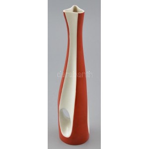 Ćmielów retró ívelt váza nyílással, kézzel festett porcelán, 1960-as évek. Zakłady Porcelany Stołowej Ćmielów...