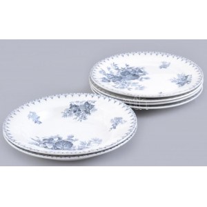 Sarreguemines Flore, francia tányérok, 4 db lapos, 2 db leveses tányér, jelzett, 1890-1900 körül, d: 24 cm...