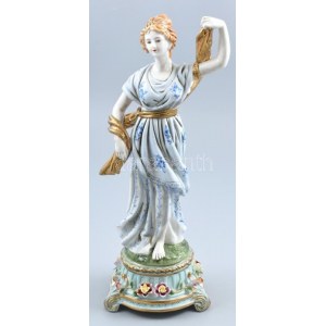 Sevres francia női figura, kézzel festett porcelán, virágokon apró lepattanások, jelzett, m...