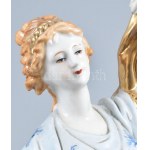 Sevres francia női figura, kézzel festett porcelán, virágokon apró lepattanások, jelzett, m...