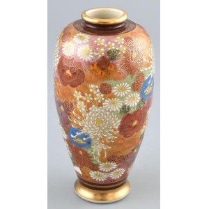 Antik Satsuma, japán váza, kézzel festett fajansz, jelzett, hibátlan, m: 16,5 cm