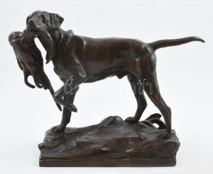 Markup Béla (1873-1945): Vadász kutya. Öntött, patinázott bronz, jelzett, öntödejel, hibátlan, m: 22cm, h...