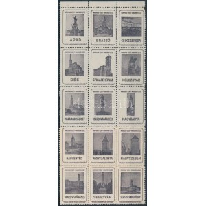 1920 Irredenta levélzáró 21-es tömb, az elcsatolt települések városképivel