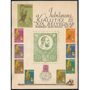 1942 Emléklap Pannónia kiállítás teljes levélzáró sorral / souvenir card with label set