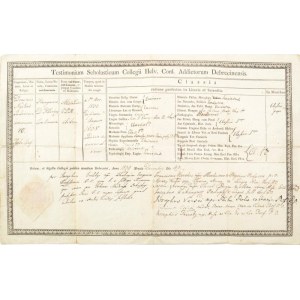 1839 Debreceni Református Kollégium bizonyítványa, aláírásokkal. Kerekes Ferenc matematikus, Kalós Mózes...