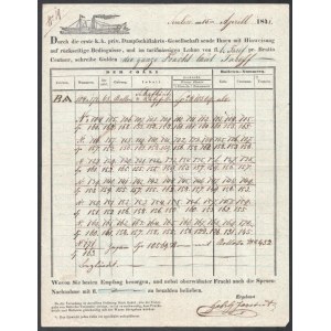 1841 Hajós fuvarlevél Pestre Erős hajó / Erős ship bill of freight