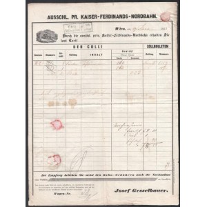 1853 Ferdinánd Északi Vasút fuvarlevél / North railways bill of freight