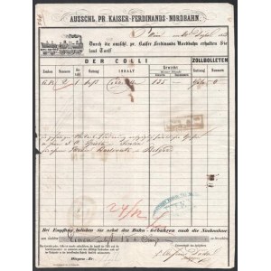 1853 Ferdinánd Északi Vasút fuvarlevél / North railways bill of freight