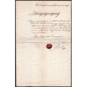 1862 Szab. Kir. Pestvárosi Poroszlói Század Parancsnokságának házassági engedélye, viaszpecséttel...