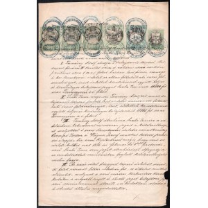 1876 Szerződés magas díjlerovással: 3 x 20Ft, 7Ft, 1Ft, 75kr (245.500)