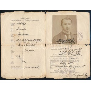 1919 Ógyalla (Hurbanovo/Stará Ďala), fényképes igazolójegy magántisztviselő részére (Legitimations-Karte)...