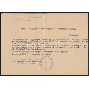 1956 Kórházi szolgálati igazolás orvos részére