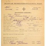 1944 Magyar Nemzetiszocialista Párt kitöltött belépési nyilatkozat