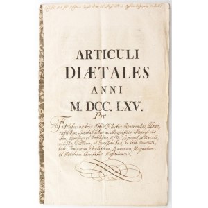 1765 Articuli Diaetales Anni M. DCC. LXV. Az országgyűlésen hozott törvények hivatalos...