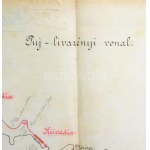 1909 Puj-livazényi vasút vonalának kézzel rajzolt térképe, 1:750000, magyar nyelvű feliratokkal...