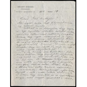 1912.XI.18., Rákosliget, Szabó Endre (1849-1924) költő, író, hírlapíró, műfordító, a Petőfi Társaság tagja...