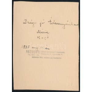 Johan Hugó (1890-1951) festő- és iparművész valamint felesége Szabó Mária autográf aláírásai és dedikációjuk (...