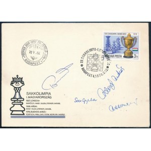 1978 Buenos Aires-i sakkolimpia bajnok csapatának aláírása Sakkolimpia FDC-n (Portisch Lajos,Csom István, Sax Gyula...